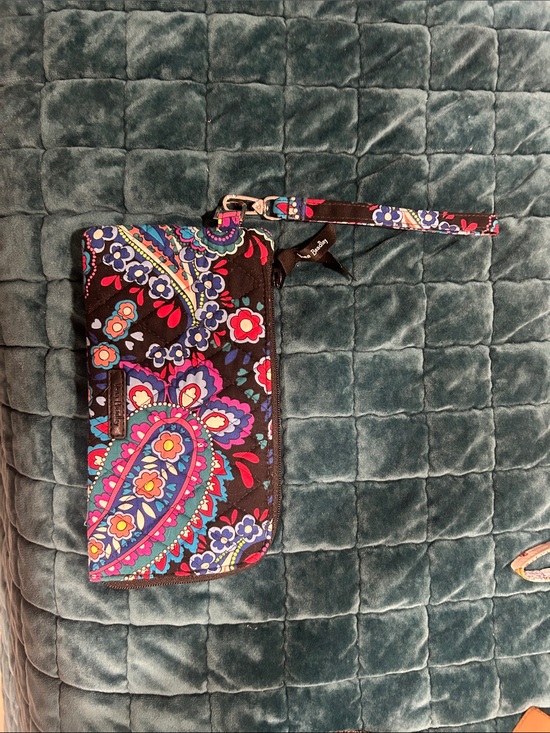 Vera Bradley Handbags - Vera Bradley Black Floral Paisley Wristlet with Pink Blue Purple Accents